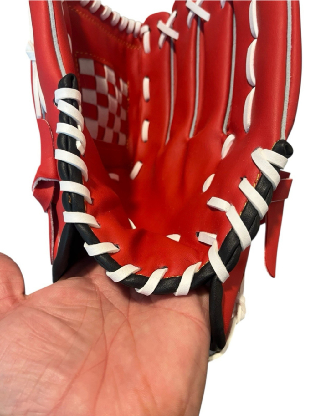 Baseball Glove Size 11.5'' Right Hand Throw Red White Faux Leather T Ball Youth - Picture 5 of 8